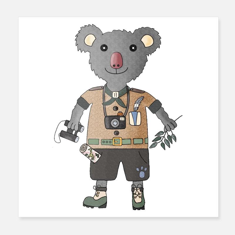 Koala Explorer Safari mit Eukalyptus Poster 20x20 cm