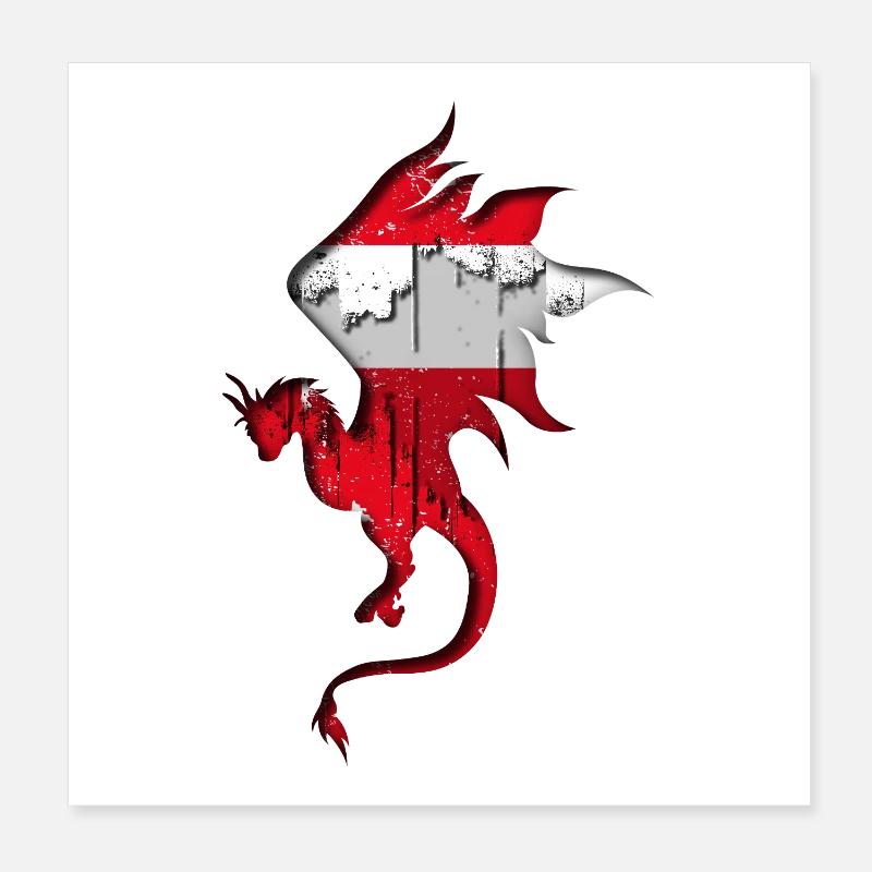 Drapeau de l’Autriche - Autriche - Silhouette de dragon Poster 20 x 20 cm