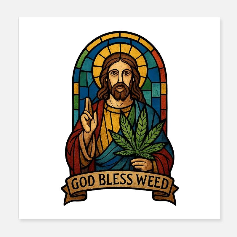 God Bless Weed - Poster 20 x 20 cm - blanc