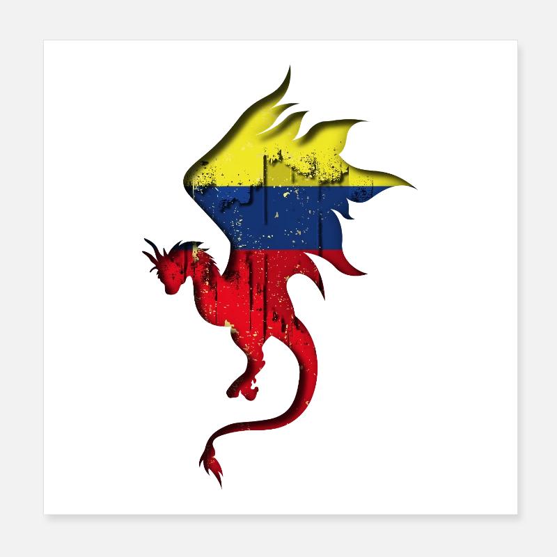 Drapeau de la Colombie - Colombie - Silhouette de dragon Poster 20 x 20 cm