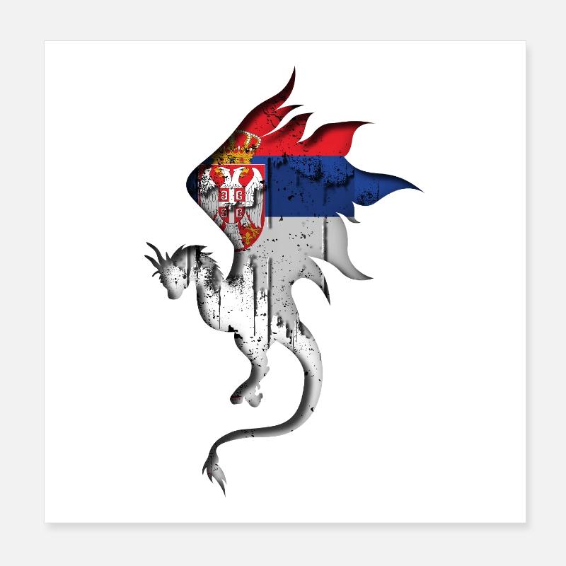 Flagge von Serbien - Serbisch - Drachensilhouette Poster 20x20 cm