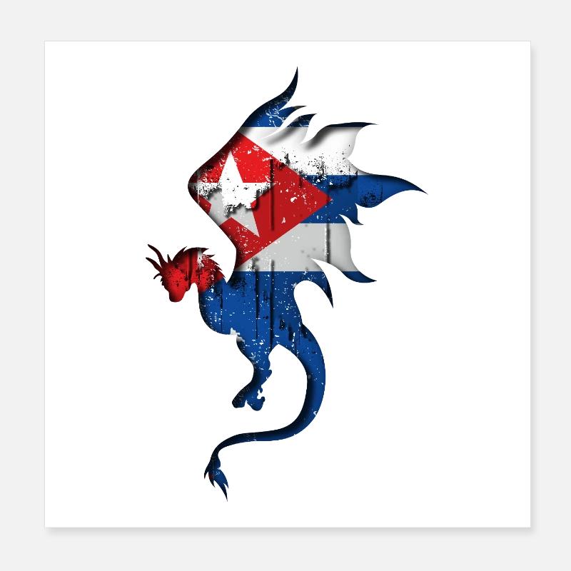 Drapeau de Cuba - Cuba - Silhouette de dragon Poster 20 x 20 cm