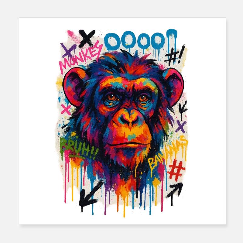 Graffiti monkey portrait in bright colors Poster 8" x 8" (20x20 cm)
