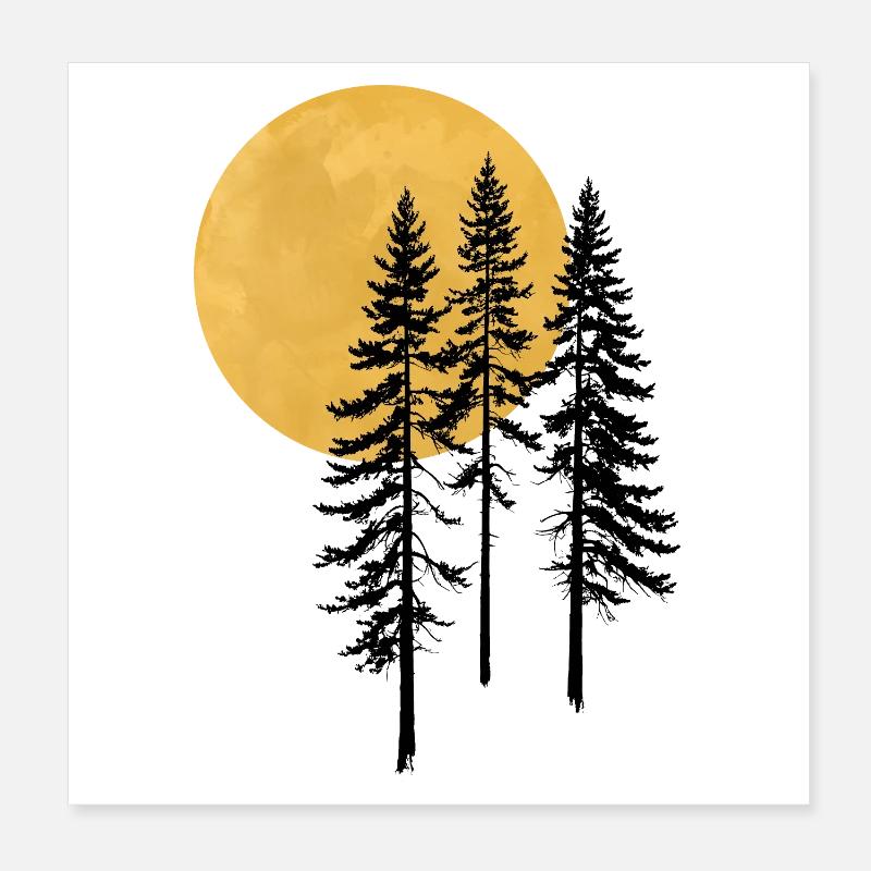 Silhouette de pin coucher de soleil Poster 20 x 20 cm