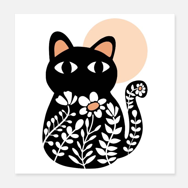 Chat en fleurs Poster 20 x 20 cm