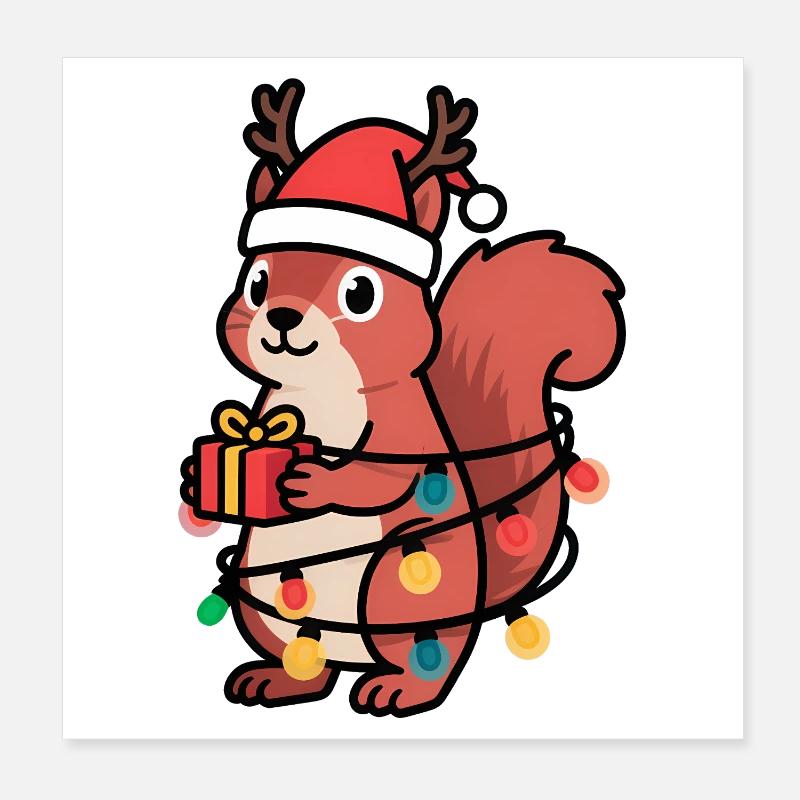Weihnachtsshirt Eichhörnchen Damen Herren Kinder Poster 20x20 cm