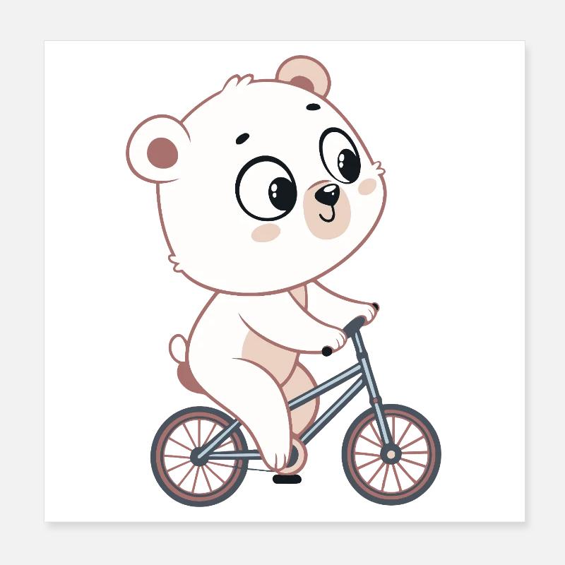 Pastel Cycling White Bear Poster 8" x 8" (20x20 cm)