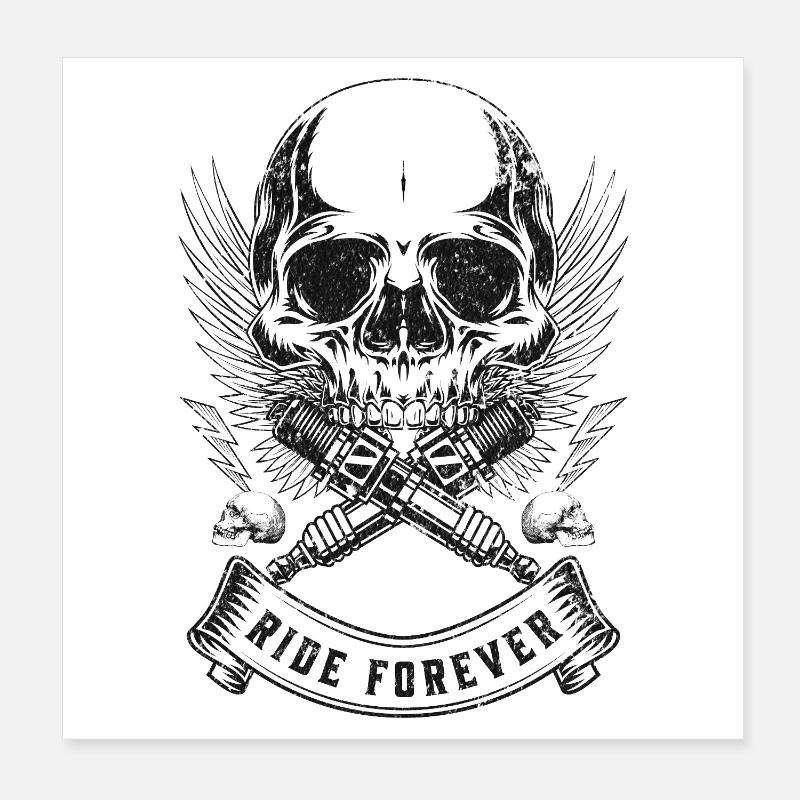 Skull Wing Ride Forever Biker Lifestyle Poster 20 x 20 cm