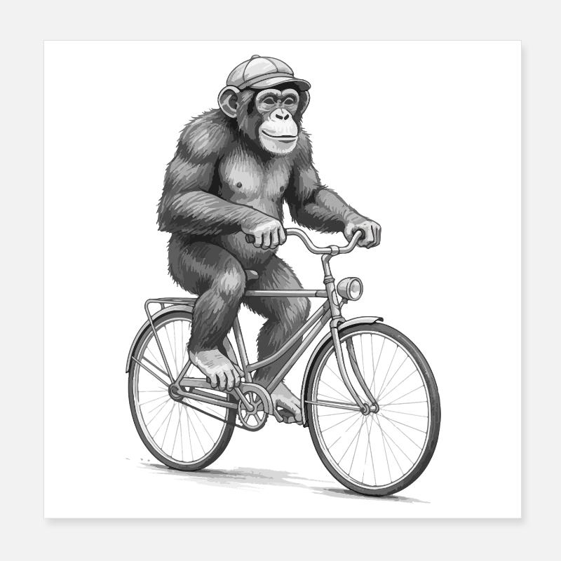 Cycliste singe monochrome Poster 20 x 20 cm