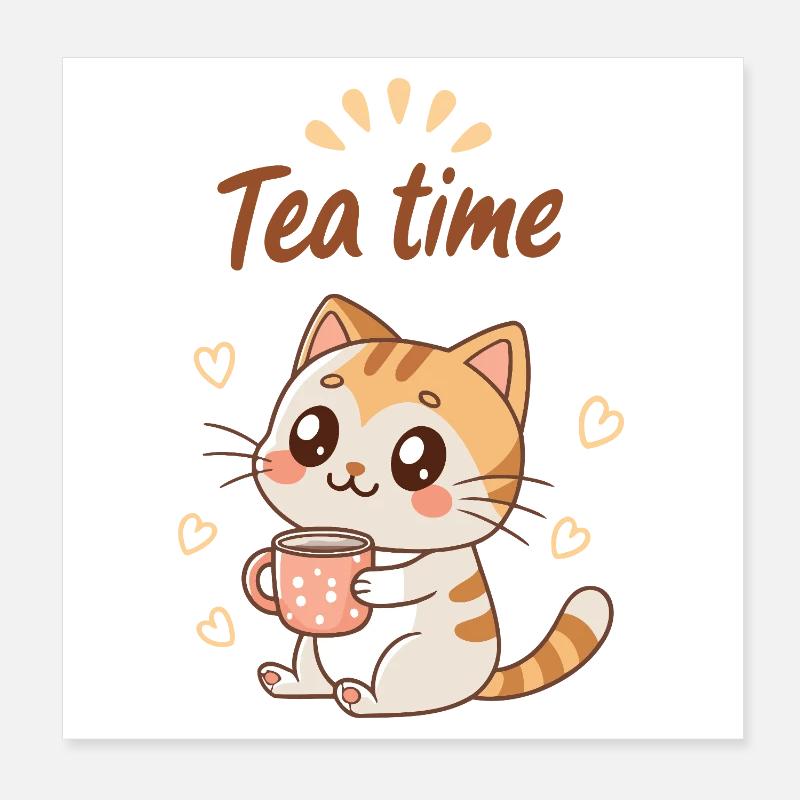 Mignon Chat Tea Time Douceur Cozy Poster 20 x 20 cm