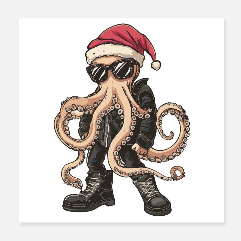 Oktopus Weihnachten Winter Poster 20x20 cm