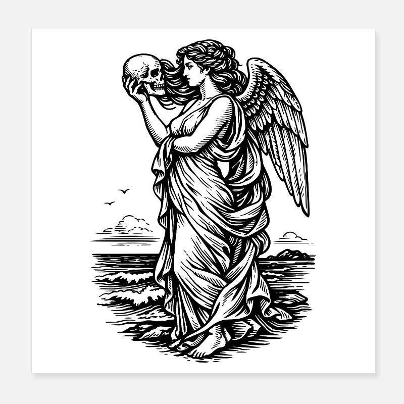 La déesse grecque Aphrodite à la mer avec le skul Poster 20 x 20 cm