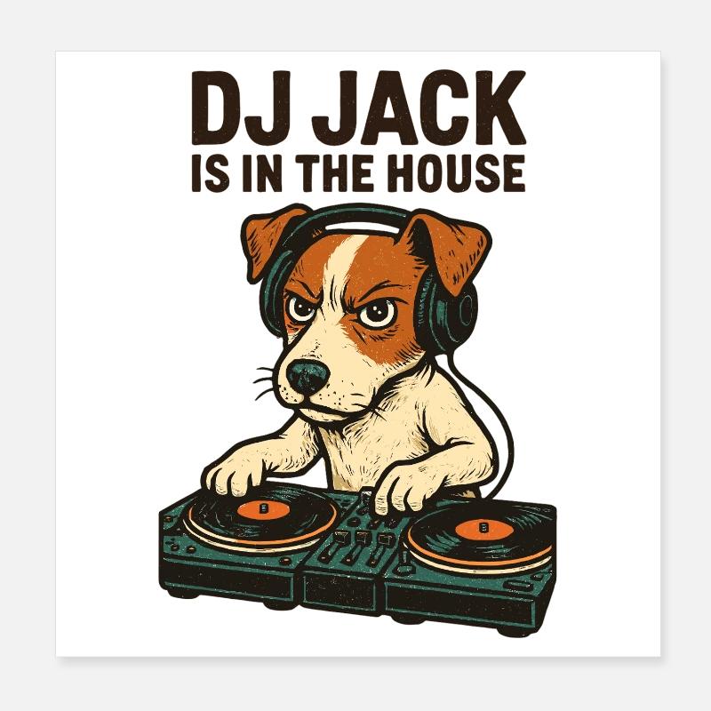 Jack Russell Terrier DJ Turntables Techno Geschenk Poster 20x20 cm