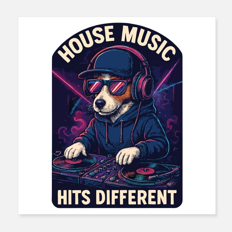 Jack Russell Terrier DJ Platines Cadeau de la maison Poster 20 x 20 cm