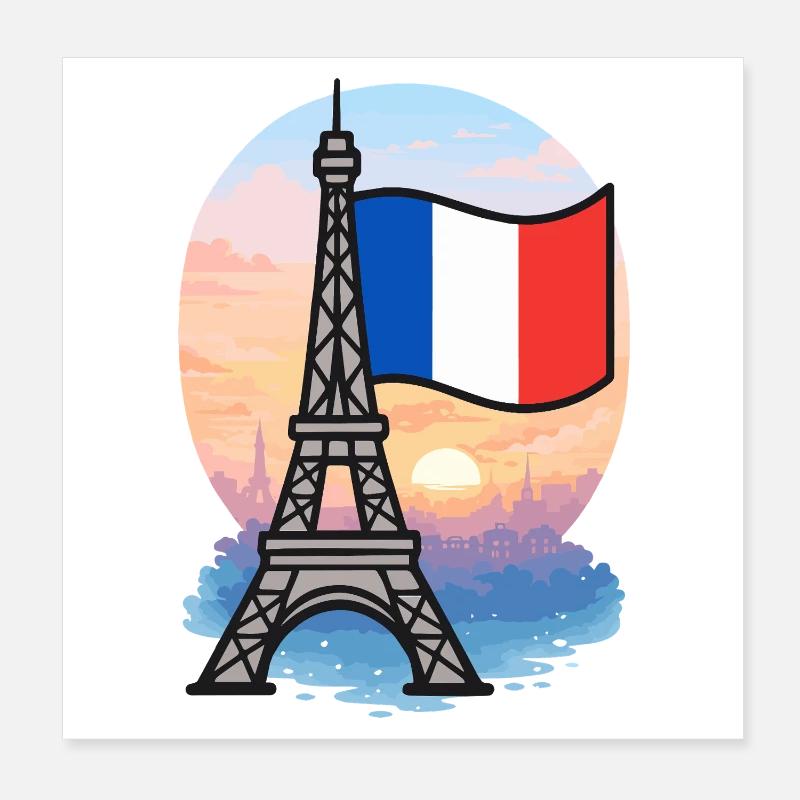 Tour Eiffel Paris Drapeau français Poster 20 x 20 cm