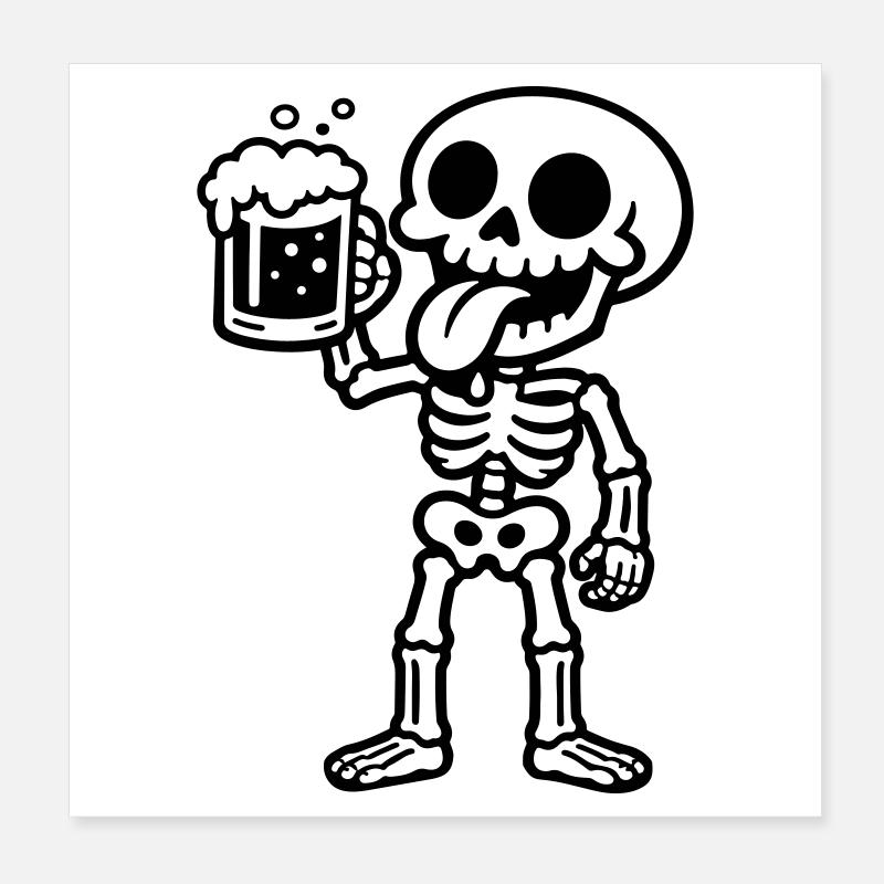 Skelett Bier Comic Poster 20x20 cm