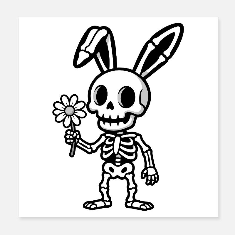 Lapin Squelette à Fleur Poster 20 x 20 cm