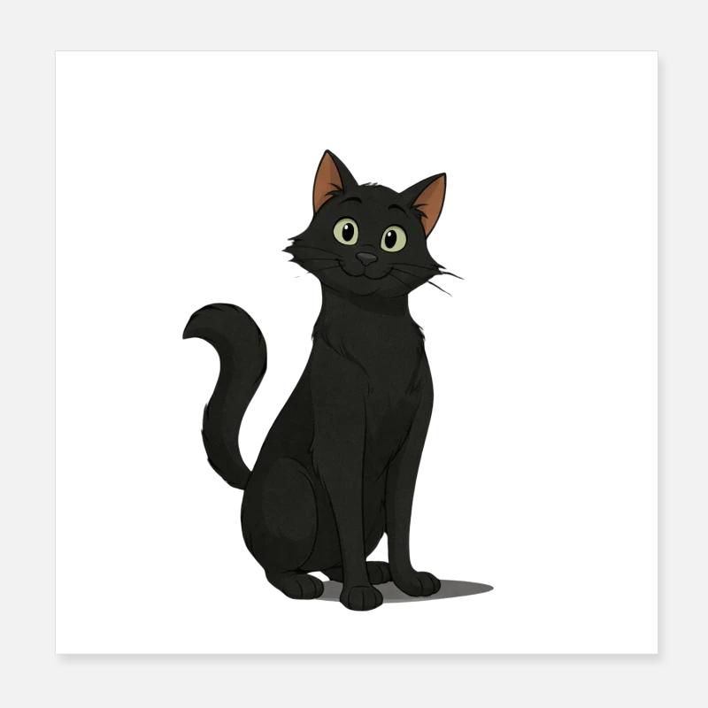 Chat noir espiègle illustration Poster 20 x 20 cm
