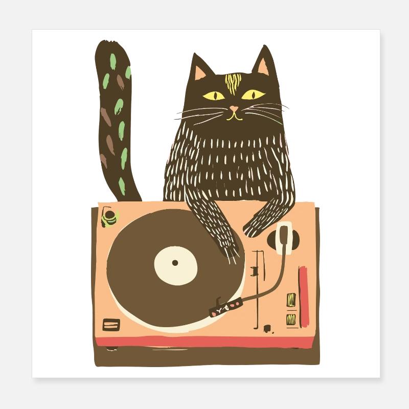 Katzen-DJ auf Vinyl-Plattenteller Poster 20x20 cm