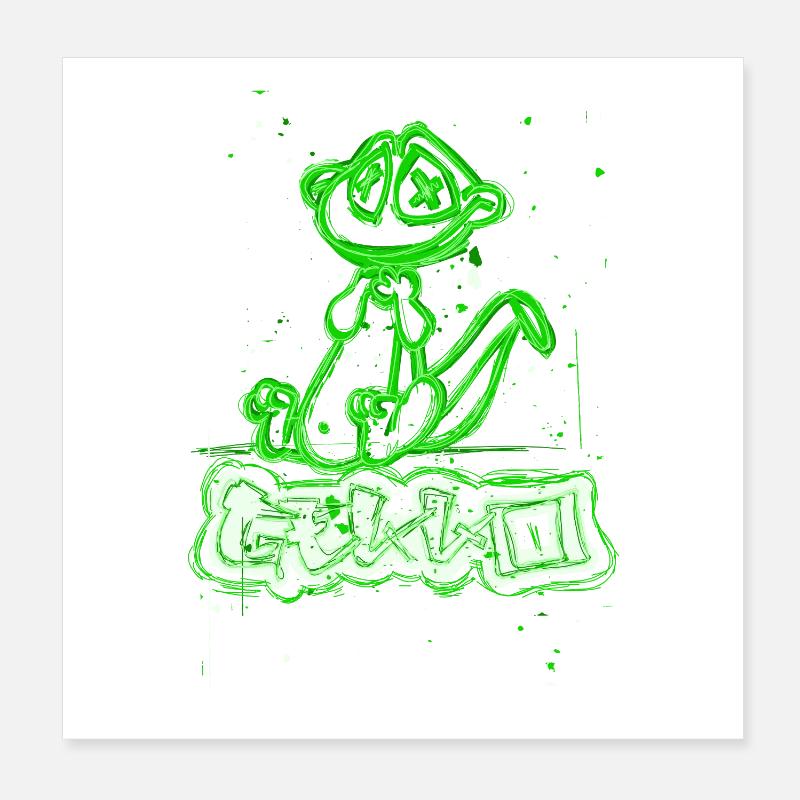 Chien graffiti néon à rayures vertes Poster 20 x 20 cm