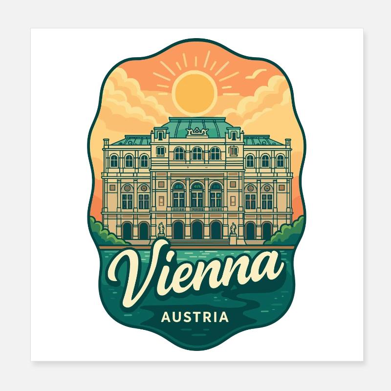 Vienna Austria State Opera Vintage Travel Souvenir Poster 8" x 8" (20x20 cm)