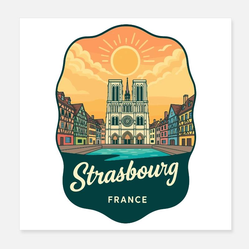 Straßburger Kathedral Retro-Sonnenuntergangsabzeichen Poster 20x20 cm