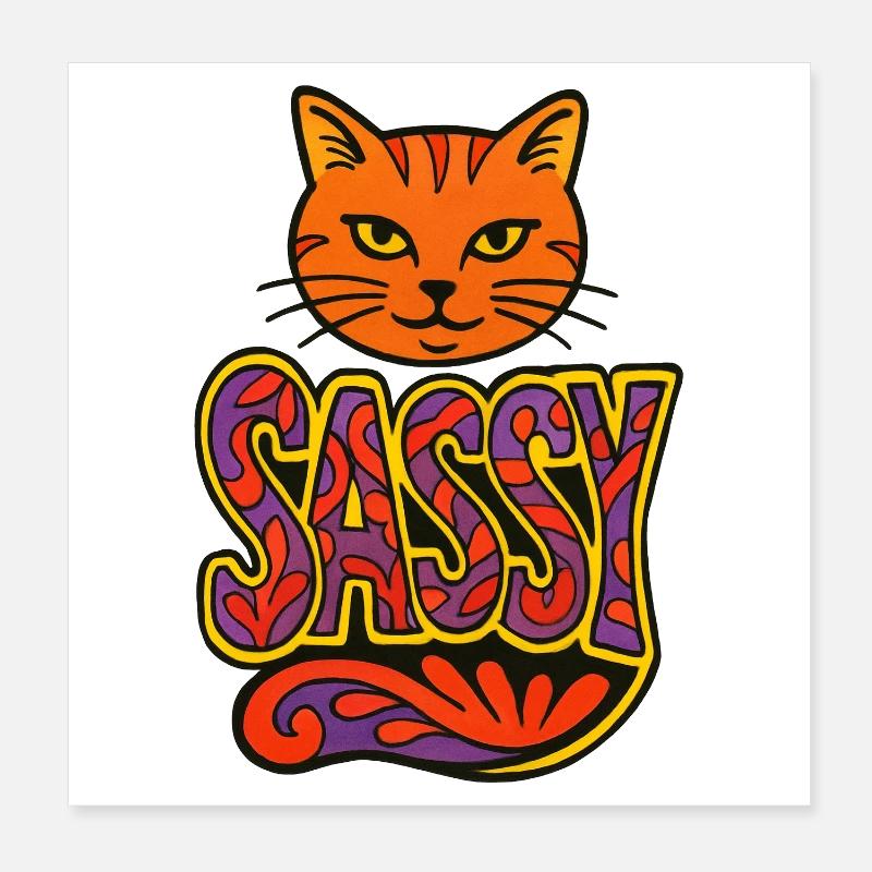 Script psychédélique de Chat Impertinent Poster 20 x 20 cm