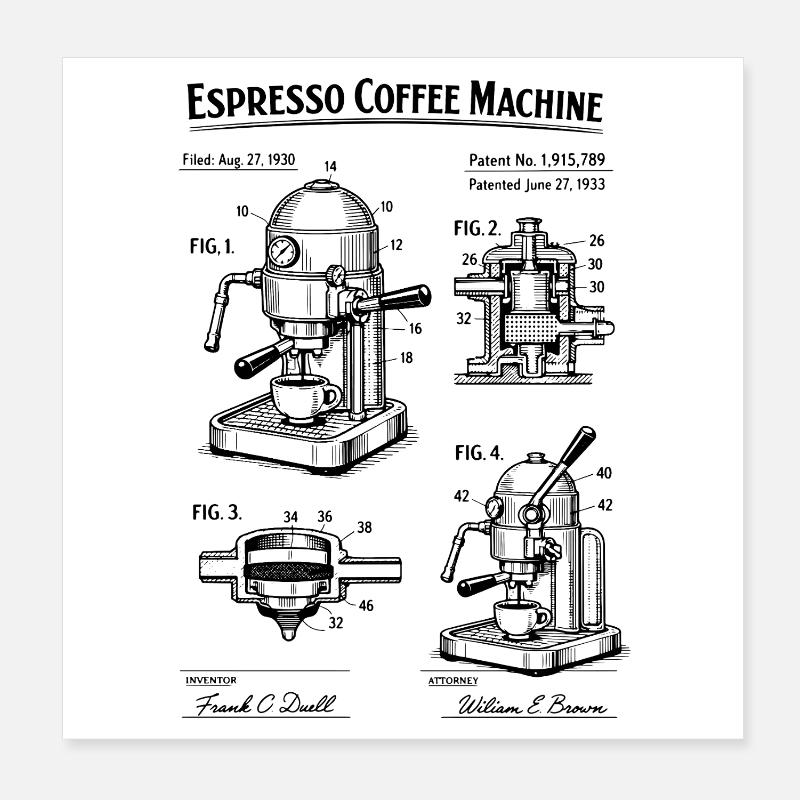Brevet du plan de la machine à espresso Poster 20 x 20 cm