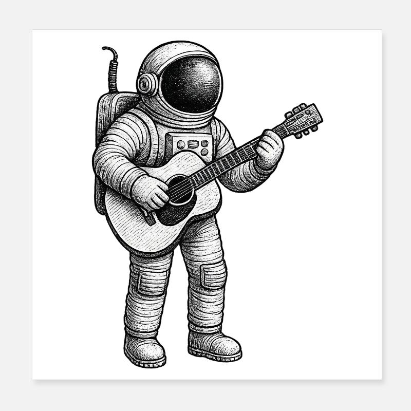 Sketch de guitare d’astronaute Poster 20 x 20 cm
