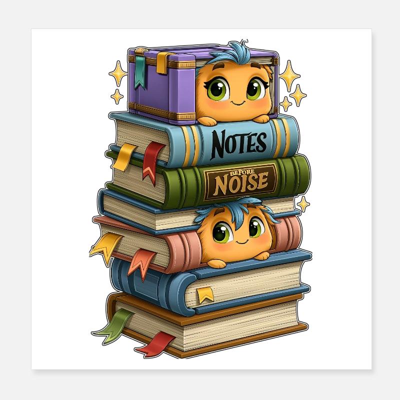 Bibliothèque avec des oiseaux Poster 20 x 20 cm