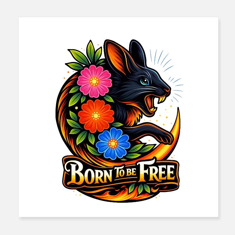 Lièvre aussi libre que le vent et les fleurs Poster 20 x 20 cm