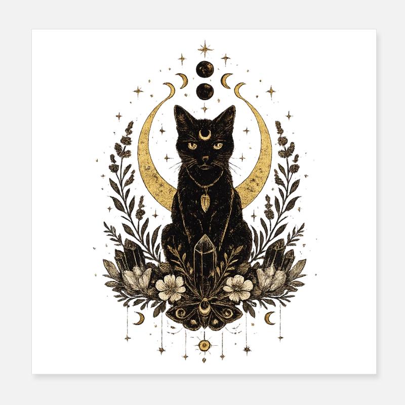 Chat et Lune en or Poster 20 x 20 cm