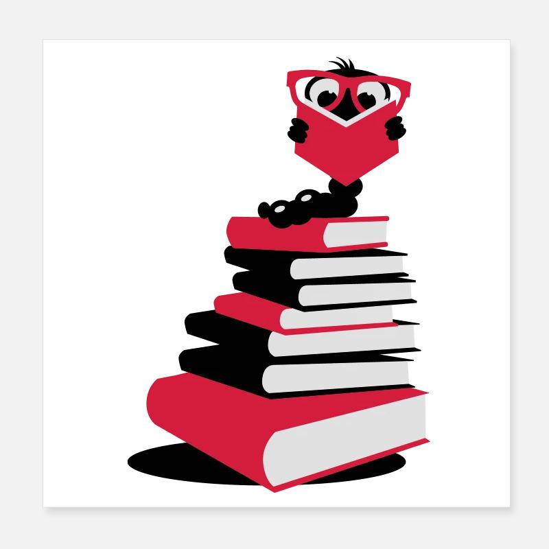 Ein Bücherwurm beim Lesen Poster 20x20 cm