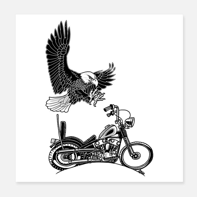 0906 eagle chopper knucklehead Poster 8" x 8" (20x20 cm)