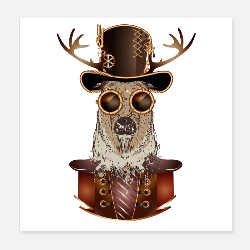 Steampunk deer with cylinder hat and glasses Poster 8" x 8" (20x20 cm)