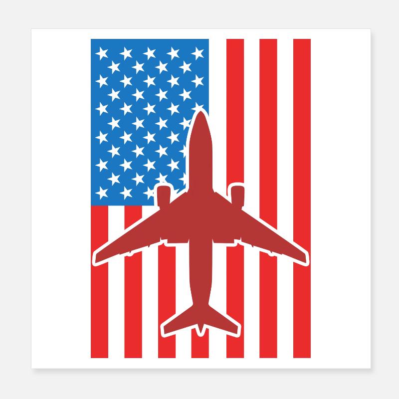 Avion Drapeau des États-Unis Poster 20 x 20 cm