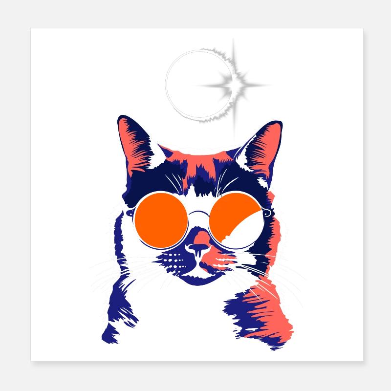 Cat Sunglasses Total Eclipse Cat Poster 8" x 8" (20x20 cm)
