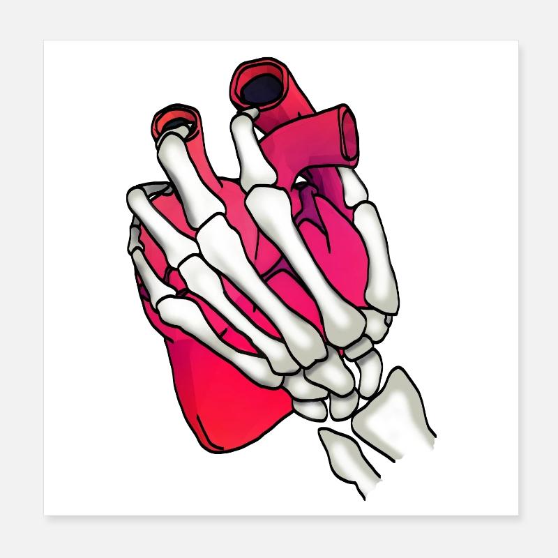 Coeur dans la main squelette Poster 20 x 20 cm