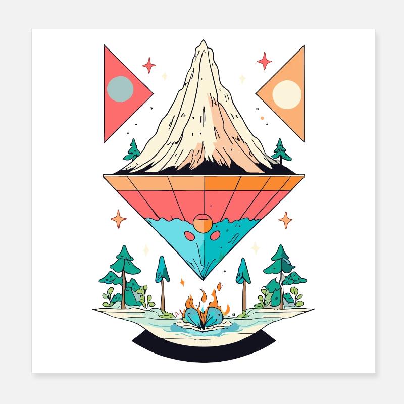 Design der Berg- und Waldsymmetrie Poster 20x20 cm