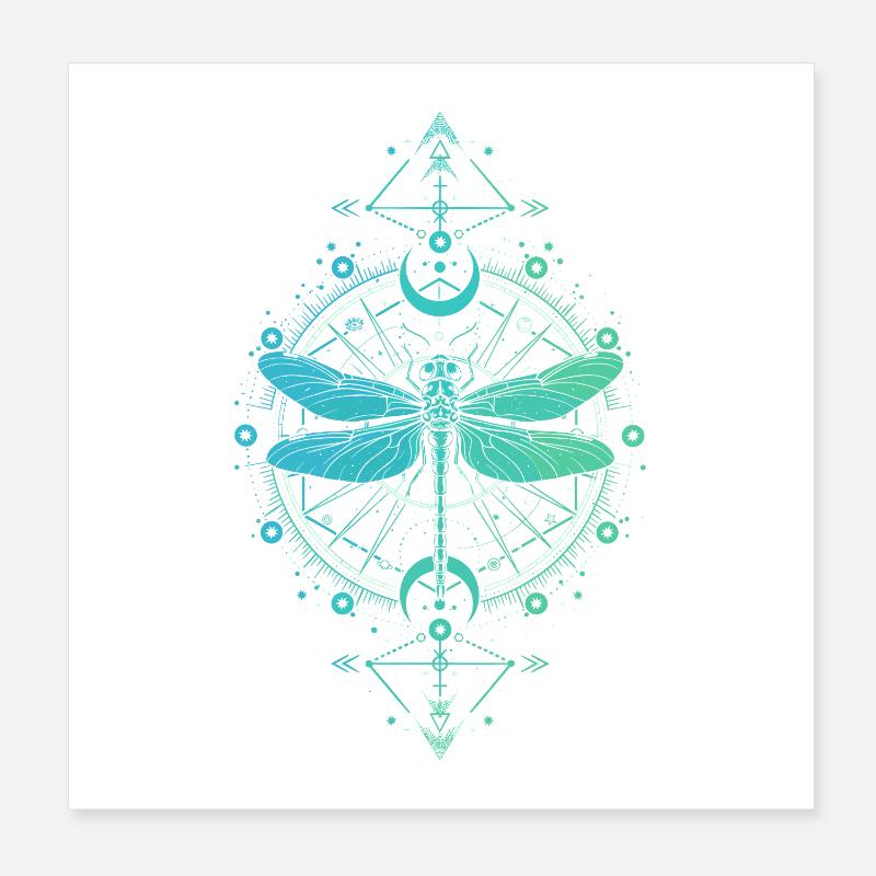 Astronomie - Libellule Mandala Bleu Turquoise Poster 20 x 20 cm