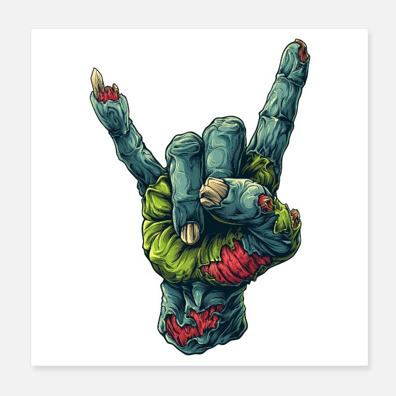 Zombie main roche signe illustration Poster 20 x 20 cm