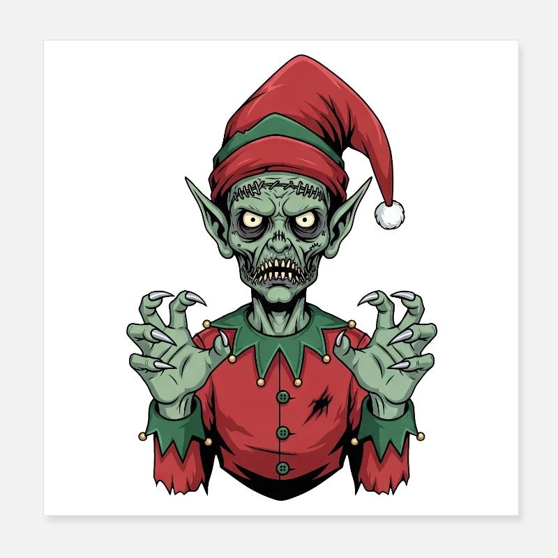 Creepy Skeleton Christmas Gnome Horror Gesche Poster 8" x 8" (20x20 cm)