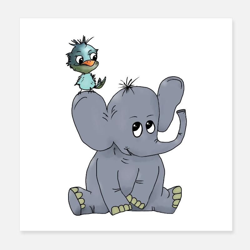 Elefant_mit_Vogel Poster 20x20 cm