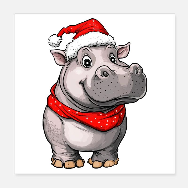 Hippopotame de Noël Poster 20 x 20 cm