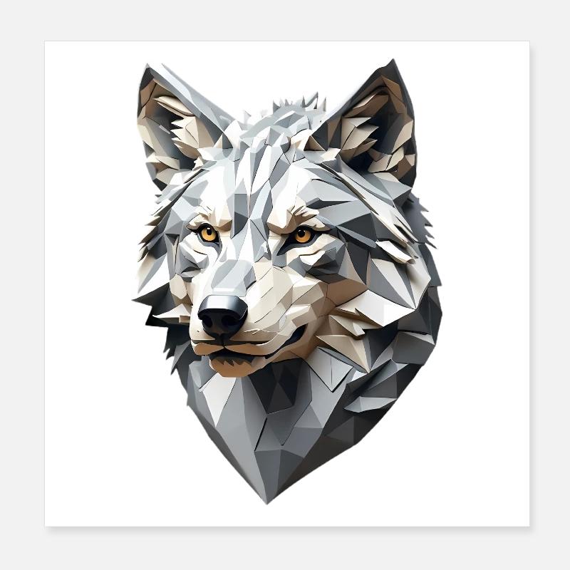 Wolfskopf LowPoly Geometrisch Poster 20x20 cm