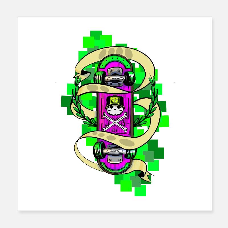 Graffiti sur skateboard crâne néon Poster 20 x 20 cm