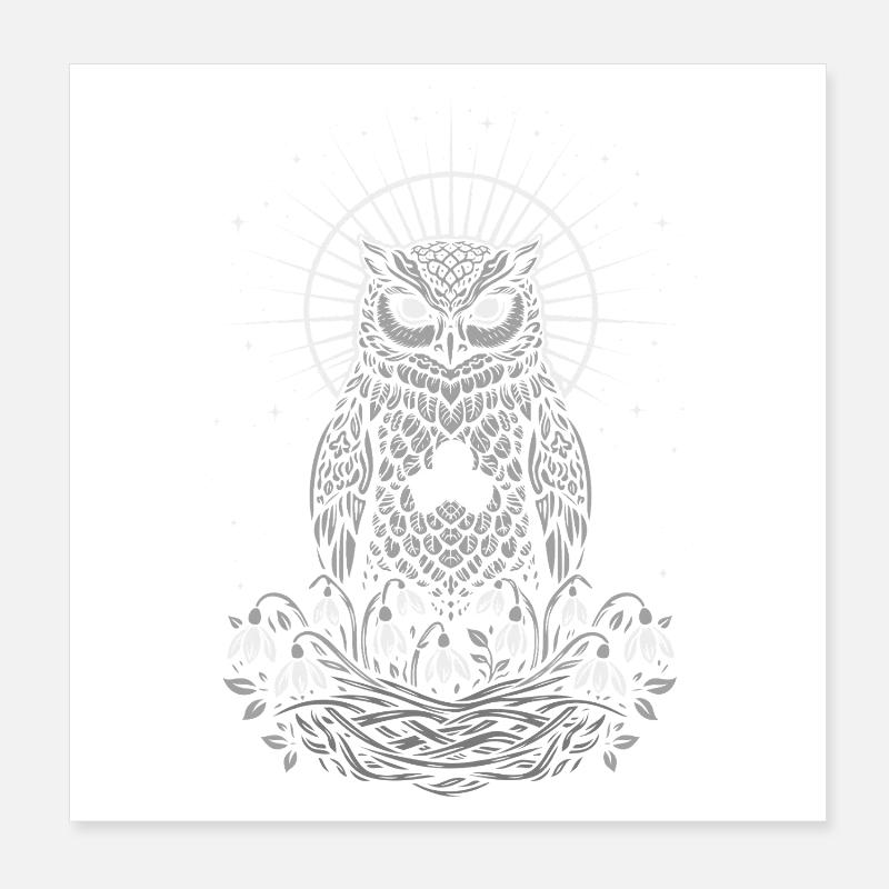 Imbolc Eule mit Triskele und Schneeglöckchen Poster 20x20 cm
