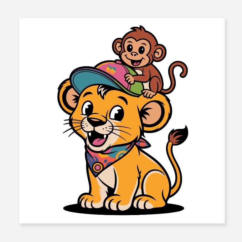 Süßer Löwe und Affe – Beste Freunde Poster 20x20 cm