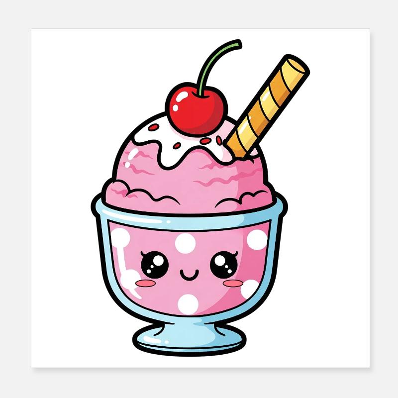 Coupe de Sundae Rose Kawaii Poster 20 x 20 cm