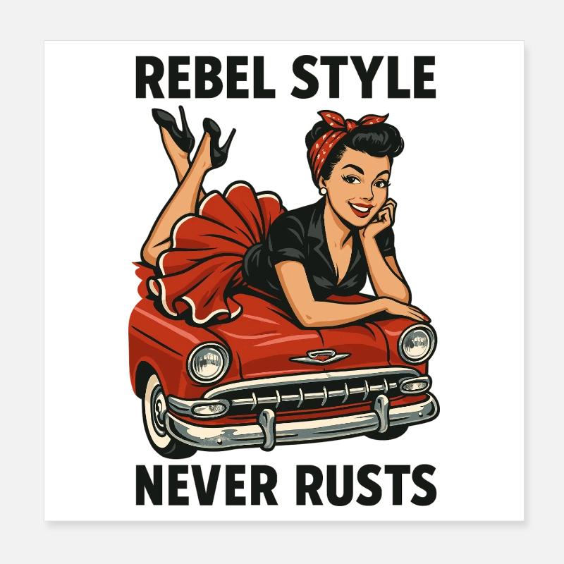 Rockabilly Pin-Up: Rebel Style Never Rusts Retro Poster 20x20 cm
